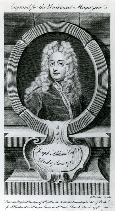 Joseph Addison, Esquire (1672-1719) Illustration for the Universal Magazine by Godfrey Kneller